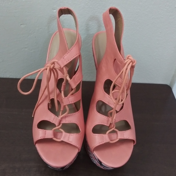 Dollhouse Shoes - Dollhouse Peep Toe Platform Wedges